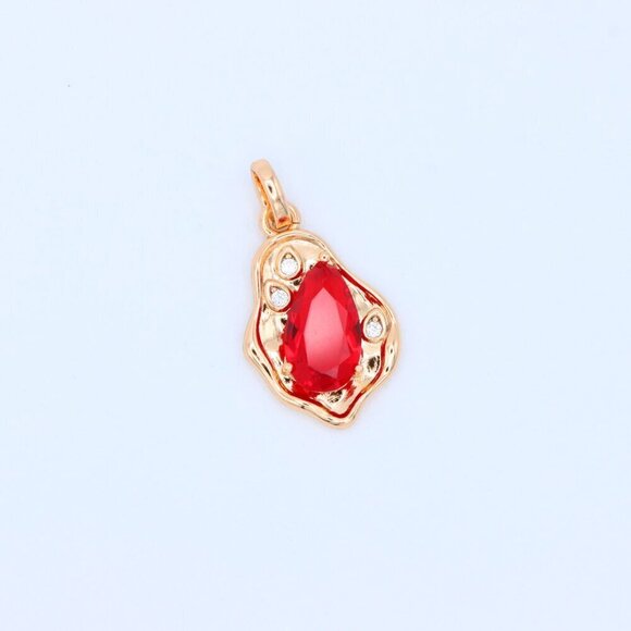 "Elegant Red Teardrop Pendant with Gold Plated Irregular Frame, XPPT1729 - Picture 12 of 13